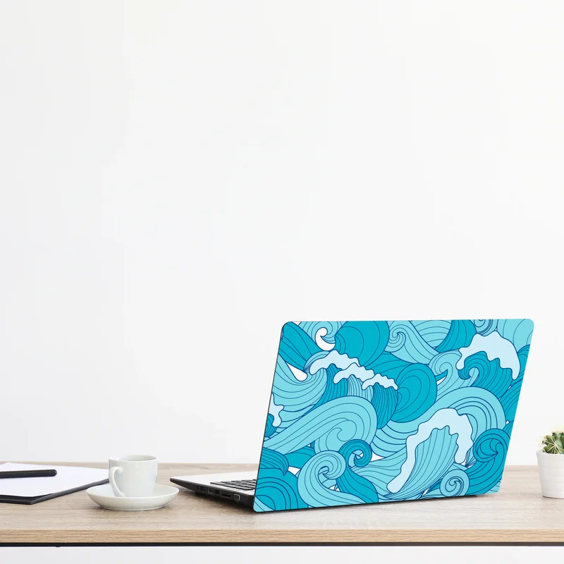 Laptop-Aufkleber blaue ozeanwellen illustration Laptop-Aufkleber blaue ozeanwellen illustration