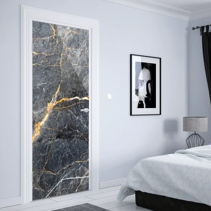 Türaufkleber dunkelgrauer marmor mit goldenen adern