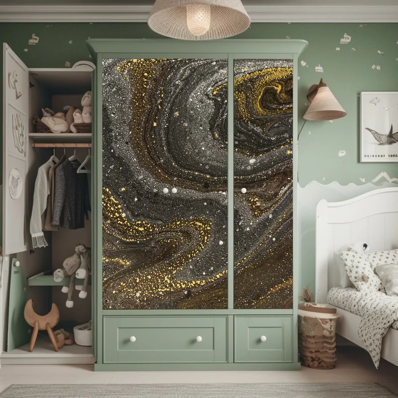 Schrankaufkleber gold-schwarzer marmorwirbel