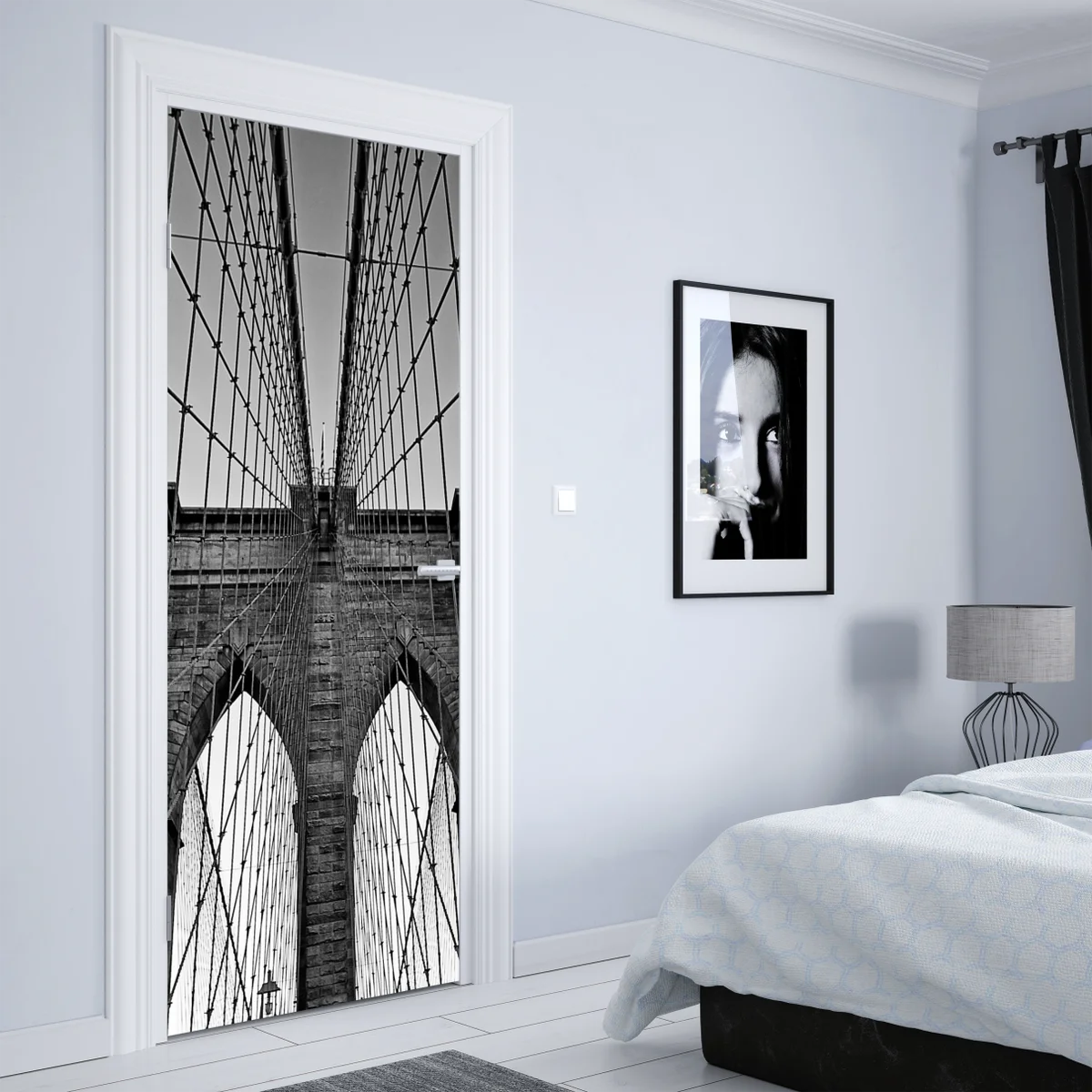 Türaufkleber symmetrische hängebrücke in schwarzweiß Türaufkleber symmetrische hängebrücke in schwarzweiß