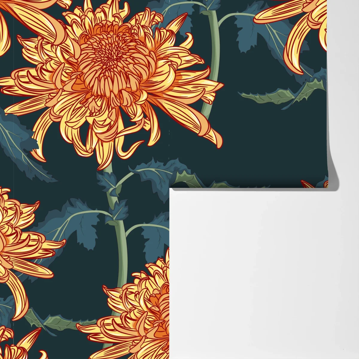 Fototapete goldene chrysantheme botanisches muster Fototapete goldene chrysantheme botanisches muster