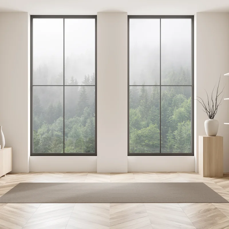 Fensteraufkleber nebliger immergrüner wald panorama Fensteraufkleber nebliger immergrüner wald panorama