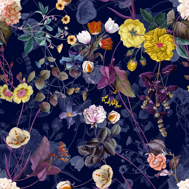 Poster vintage dunkelblaues botanisches blumenmuster • Poster bei Wallnifity® Poster vintage dunkelblaues botanisches blumenmuster • Poster bei Wallnifity®