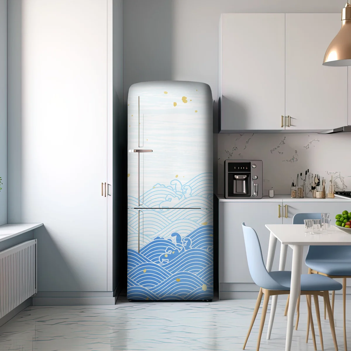 Kühlschrankaufkleber ruhige blaue wellen mit goldakzenten Kühlschrankaufkleber ruhige blaue wellen mit goldakzenten