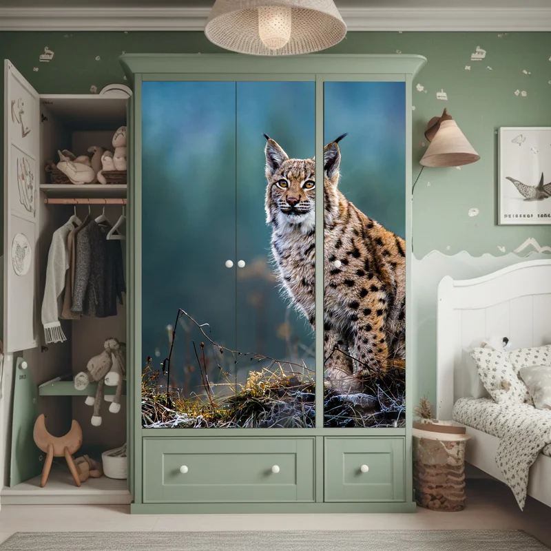 Schrankaufkleber majestätischer luchs in natürlichem habitat