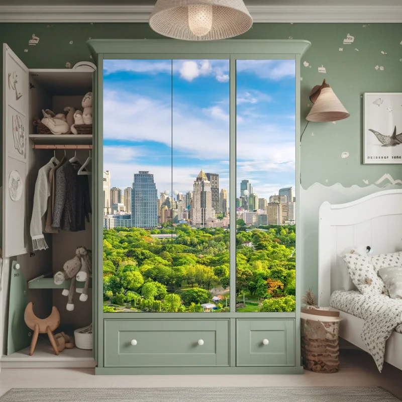 Schrankaufkleber lebendige Bangkok skyline über Lumpini Park