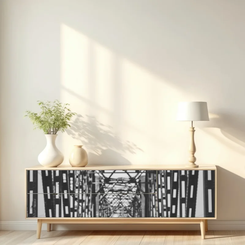 Repositionierbarer Aufkleber alte eisenbahnbrücke in schwarzweiß Repositionierbarer Aufkleber alte eisenbahnbrücke in schwarzweiß