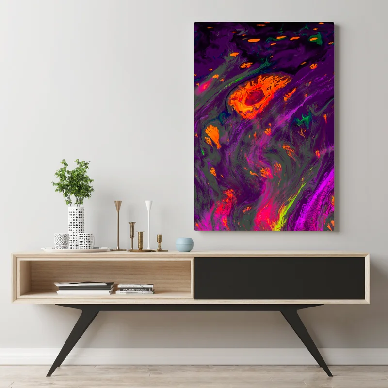 Leinwandbild traditionelle ebru abstrakte marmormuster in lila und orange Leinwandbild traditionelle ebru abstrakte marmormuster in lila und orange