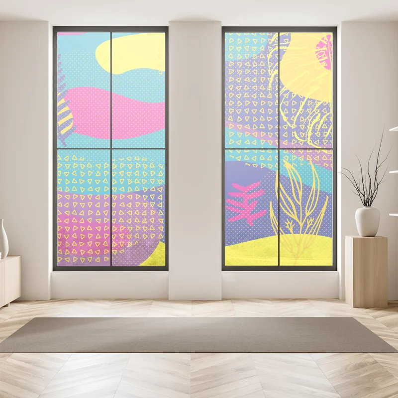 Naklejka na okno żywy abstrakcyjny wzór tropikalny