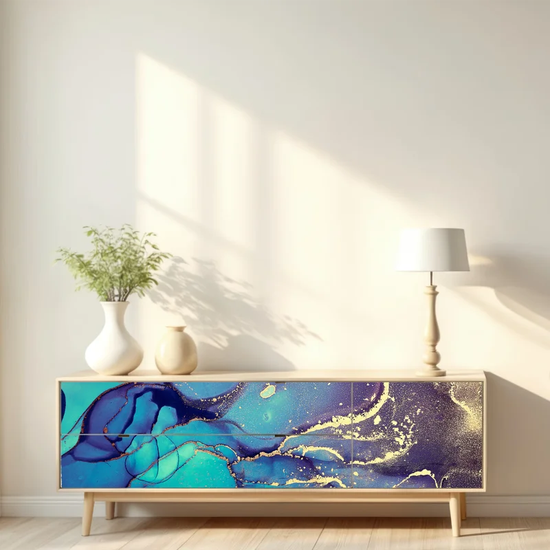 Repositionierbarer Aufkleber türkis und gold fließende marmorabstraktion Repositionierbarer Aufkleber türkis und gold fließende marmorabstraktion