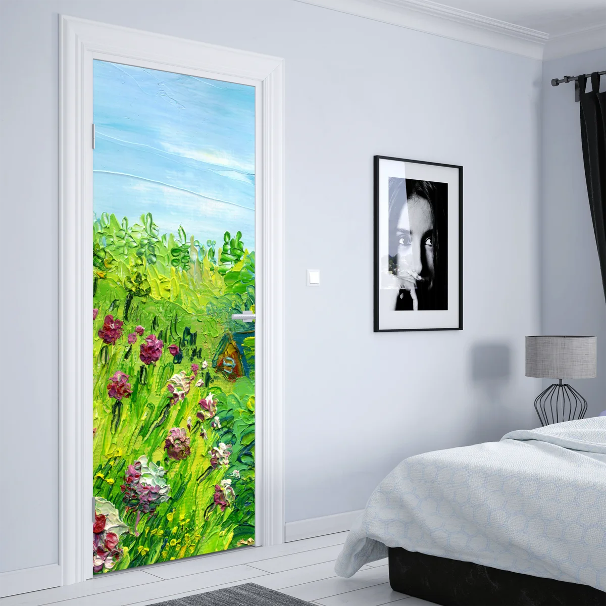 Türaufkleber pfingstrosenwiese im frühling — impasto blumenbild Türaufkleber pfingstrosenwiese im frühling — impasto blumenbild