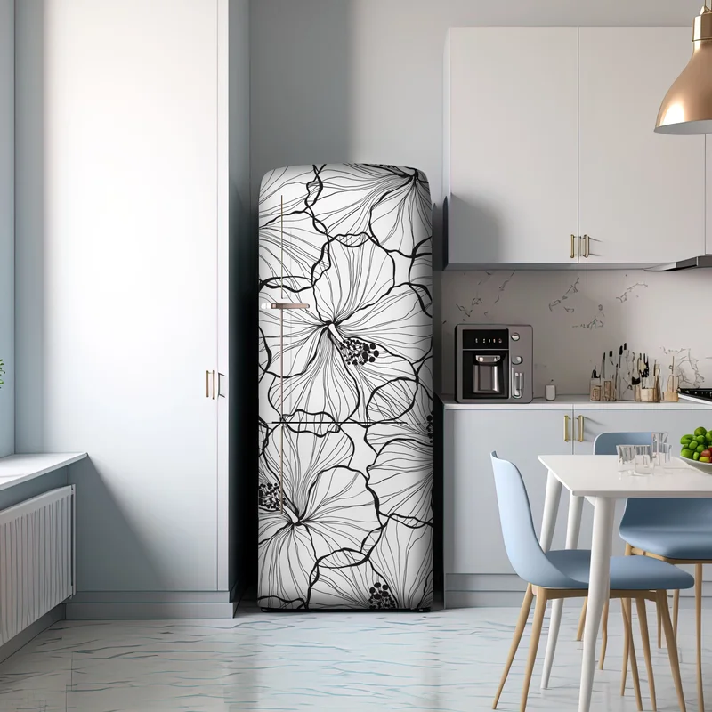 Kühlschrankaufkleber schwarzweißes hibiskus line art muster
