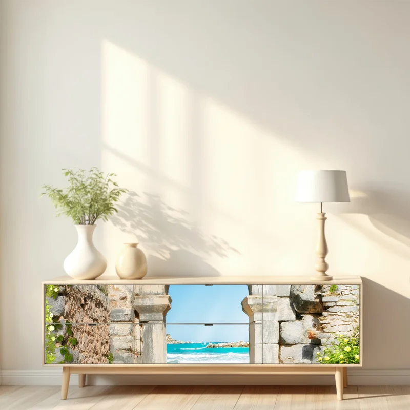 Repositionierbarer Aufkleber sonniger bogen zum meer