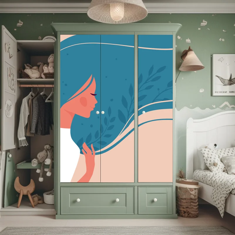 Schrankaufkleber sanftes blumiges profil mit fließendem haar