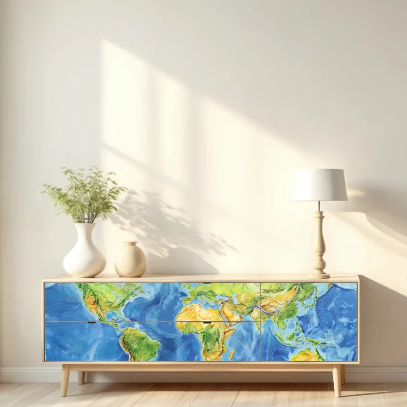 Repositionierbarer Aufkleber aquarell-physische weltkarte Repositionierbarer Aufkleber aquarell-physische weltkarte