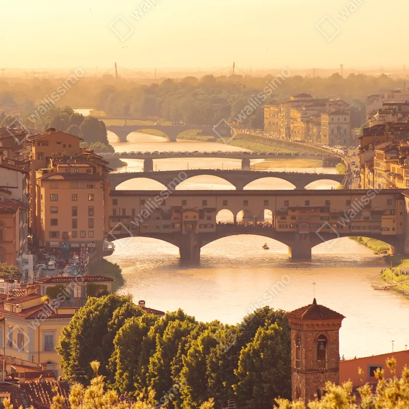 Fototapeta złoty zachód słońca nad Ponte Vecchio, Florencja Fototapeta złoty zachód słońca nad Ponte Vecchio, Florencja