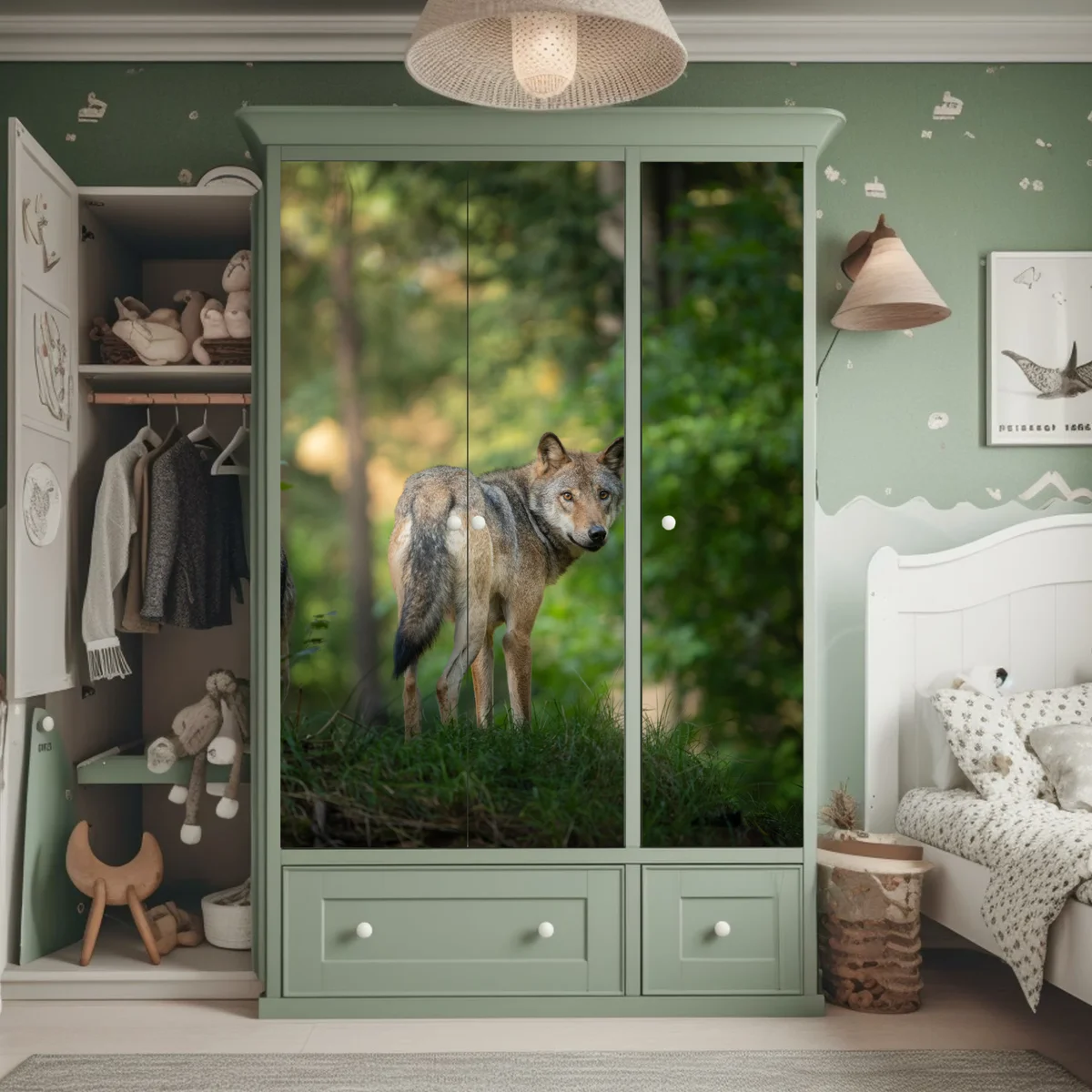 Schrankaufkleber wolf auf der lichtung im wald Schrankaufkleber wolf auf der lichtung im wald