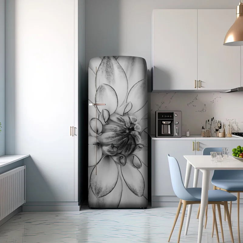 Kühlschrankaufkleber monochrome nahaufnahme einer dahlie