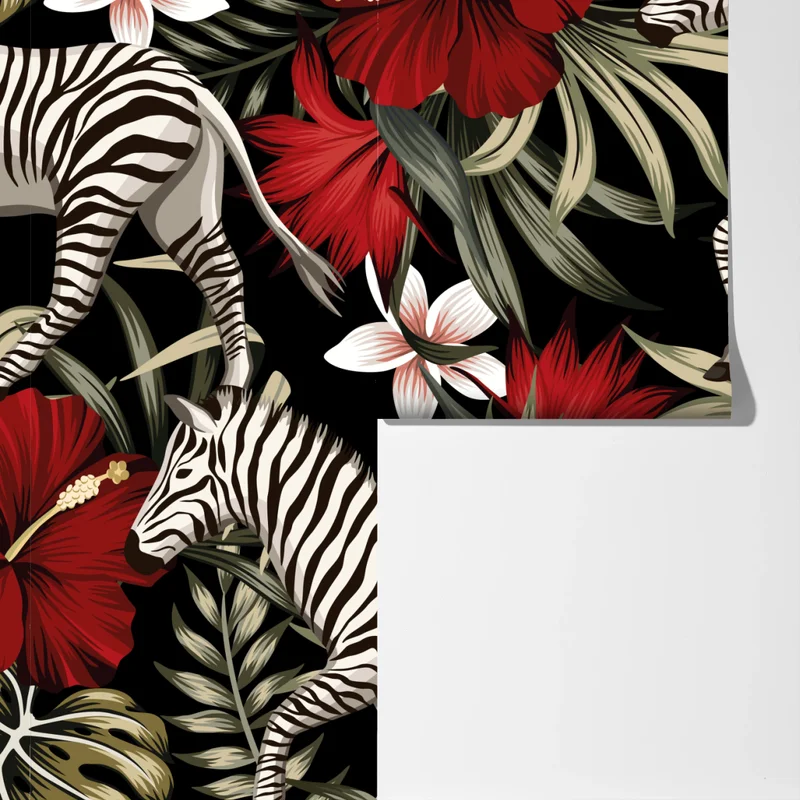 Fototapete tropisches zebra-blumenmuster Fototapete tropisches zebra-blumenmuster