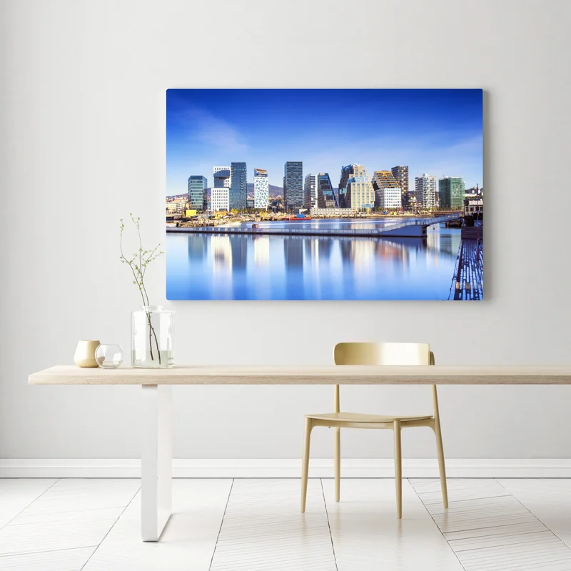 Leinwandbild moderne ufer skyline mit spiegelungen Leinwandbild moderne ufer skyline mit spiegelungen