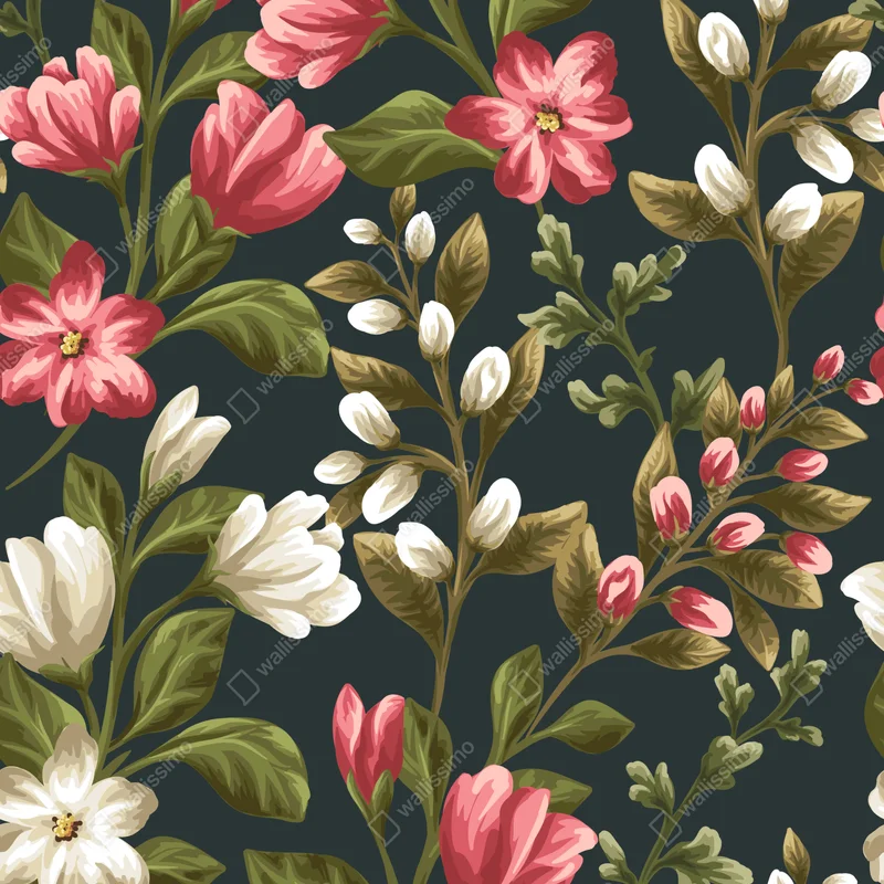 Poster aquarell blumenmuster in rosa und weiß • Poster bei Wallnifity® Poster aquarell blumenmuster in rosa und weiß • Poster bei Wallnifity®