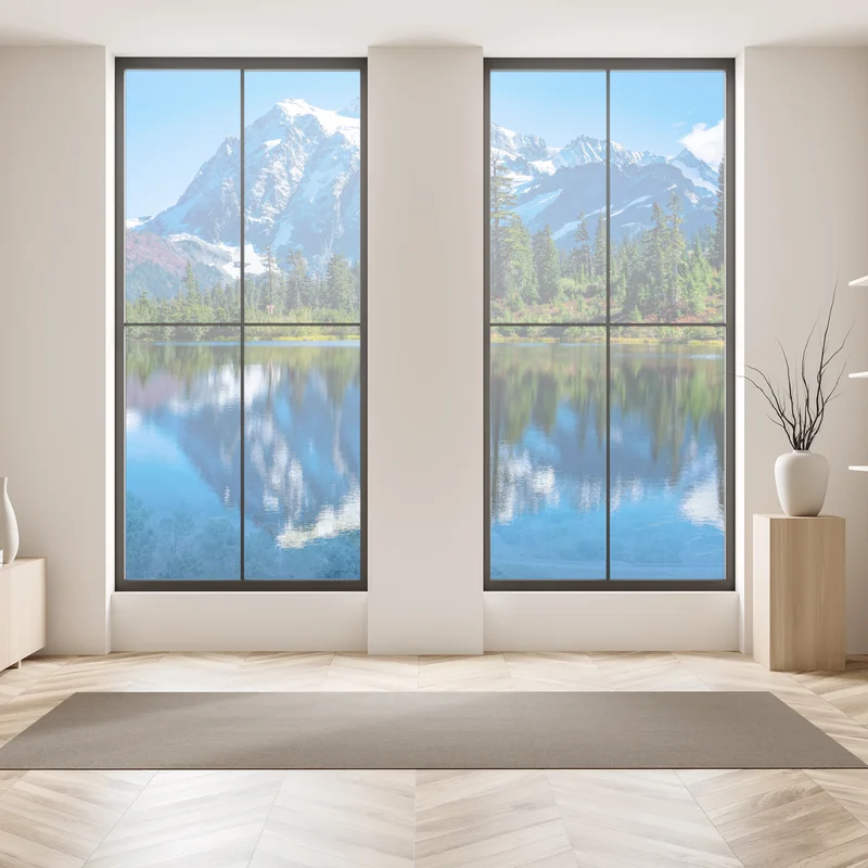 Fensteraufkleber majestätische bergspiegelung über dem see Fensteraufkleber majestätische bergspiegelung über dem see