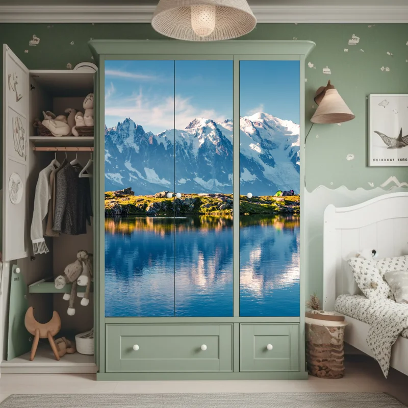 Schrankaufkleber panorama von Mont Blanc über dem Lac Blanc