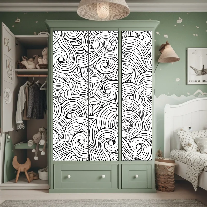 Schrankaufkleber schwarzweißes spiralmuster