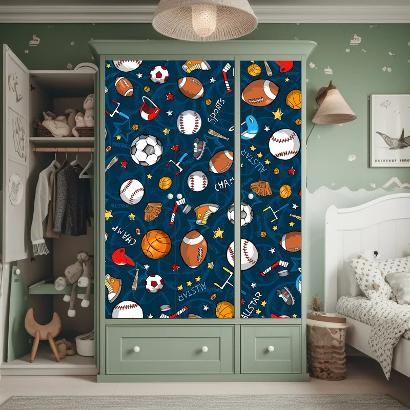 Schrankaufkleber verspieltes sportmuster auf dunkelblauem hintergrund