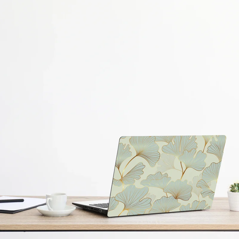Laptop-Aufkleber pastell ginkgo blättermuster mit goldakzenten