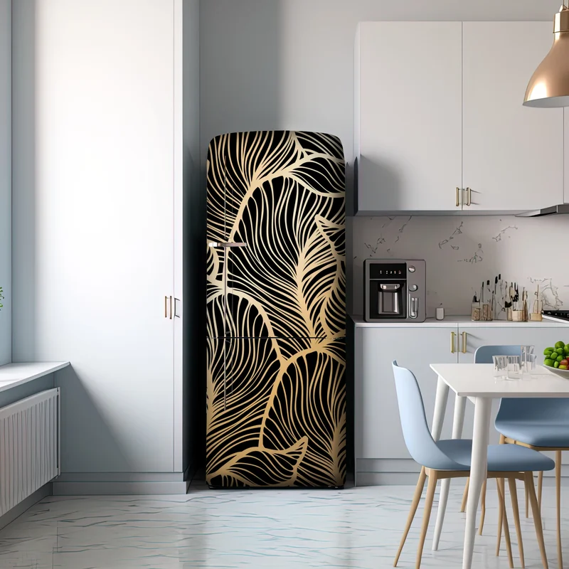 Kühlschrankaufkleber goldenes blattmuster auf schwarzem hintergrund Kühlschrankaufkleber goldenes blattmuster auf schwarzem hintergrund