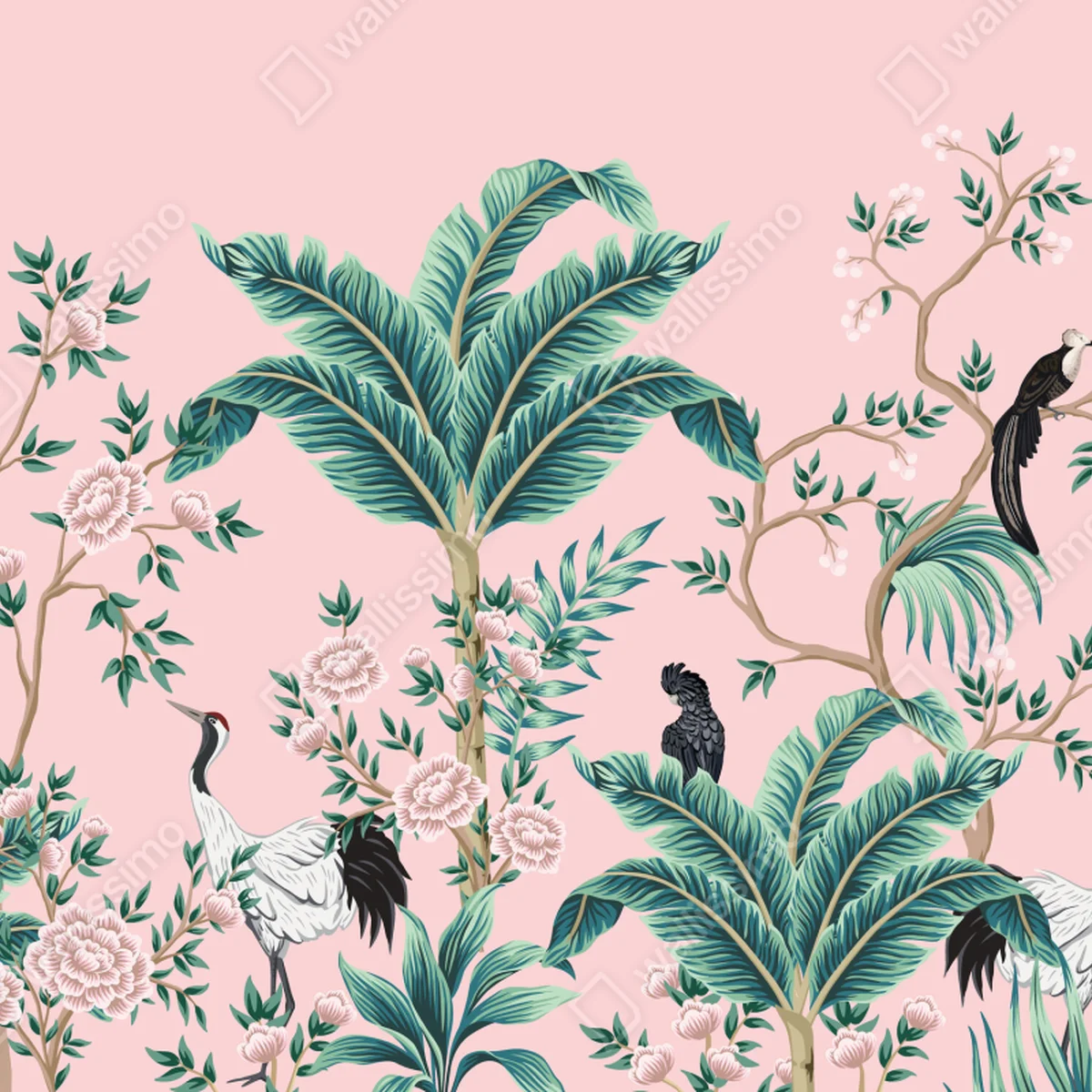 Fensteraufkleber pastell tropisches botanisches muster mit kranichen Fensteraufkleber pastell tropisches botanisches muster mit kranichen