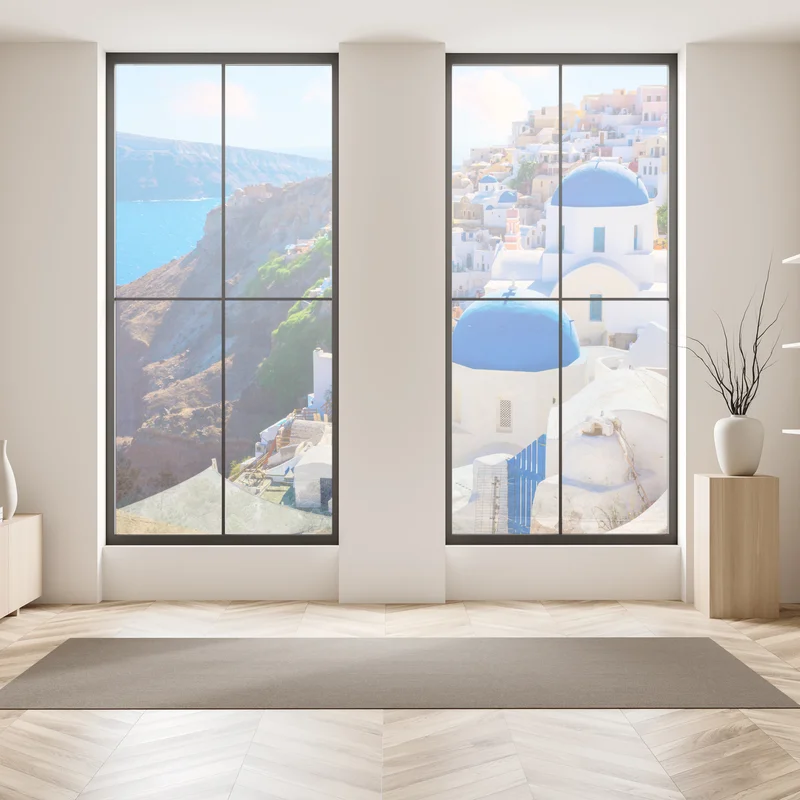 Fensteraufkleber Santorini blaue kuppeln und weiße häuser