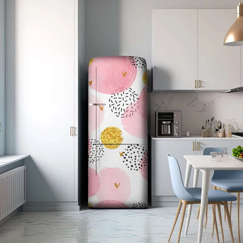 Kühlschrankaufkleber rosa aquarellkreise mit goldenen akzenten