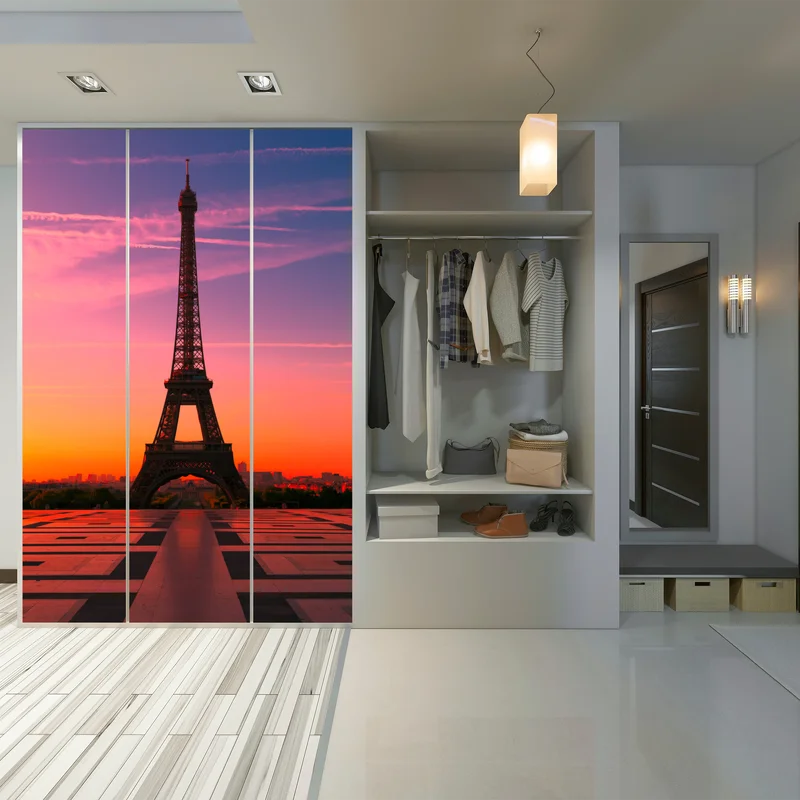 Schrankaufkleber sonnenaufgang über dem Eiffelturm