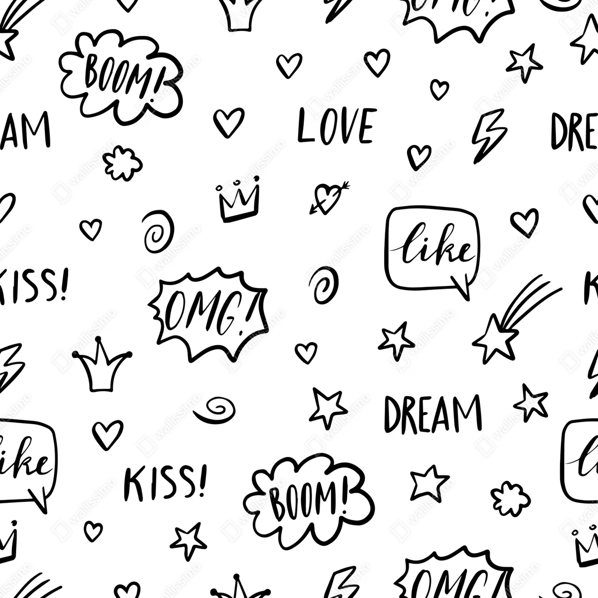 Fototapete verspieltes doodle-muster mit herzen und sternen Fototapete verspieltes doodle-muster mit herzen und sternen