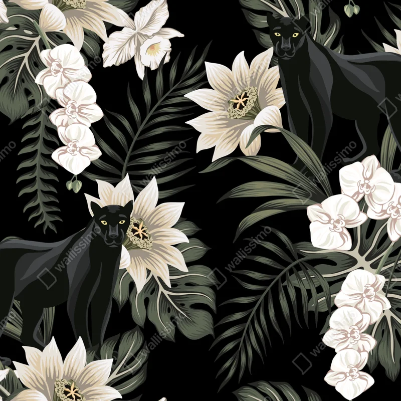 Fensteraufkleber botanisches muster mit schwarzem panther Fensteraufkleber botanisches muster mit schwarzem panther