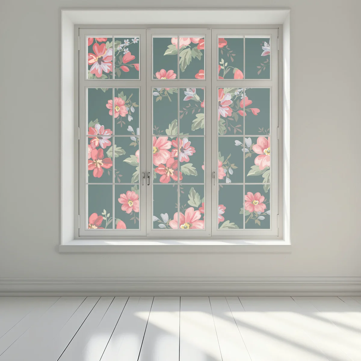 Fensteraufkleber vintage rosa blumenmuster auf tiefgrün Fensteraufkleber vintage rosa blumenmuster auf tiefgrün