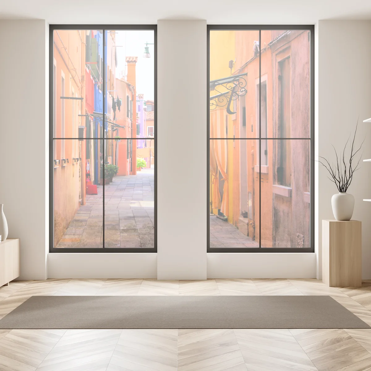 Fensteraufkleber bunte mediterrane gasse Fensteraufkleber bunte mediterrane gasse