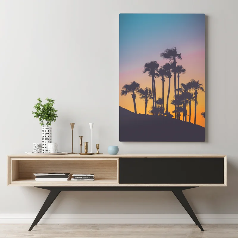 Leinwandbild retro tropische palmen bei sonnenuntergang Leinwandbild retro tropische palmen bei sonnenuntergang