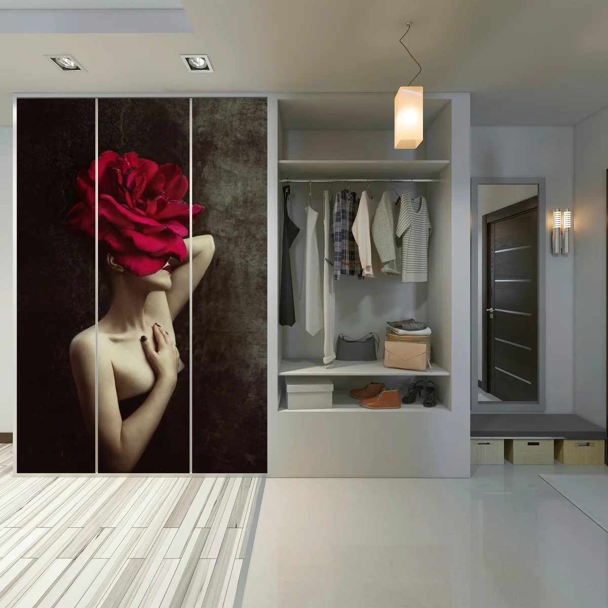 Schrankaufkleber frau mit rosenkopf surreales blumenporträt Schrankaufkleber frau mit rosenkopf surreales blumenporträt