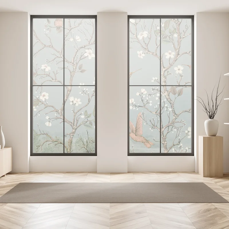 Fensteraufkleber vintage-muster mit kolibris und blüten