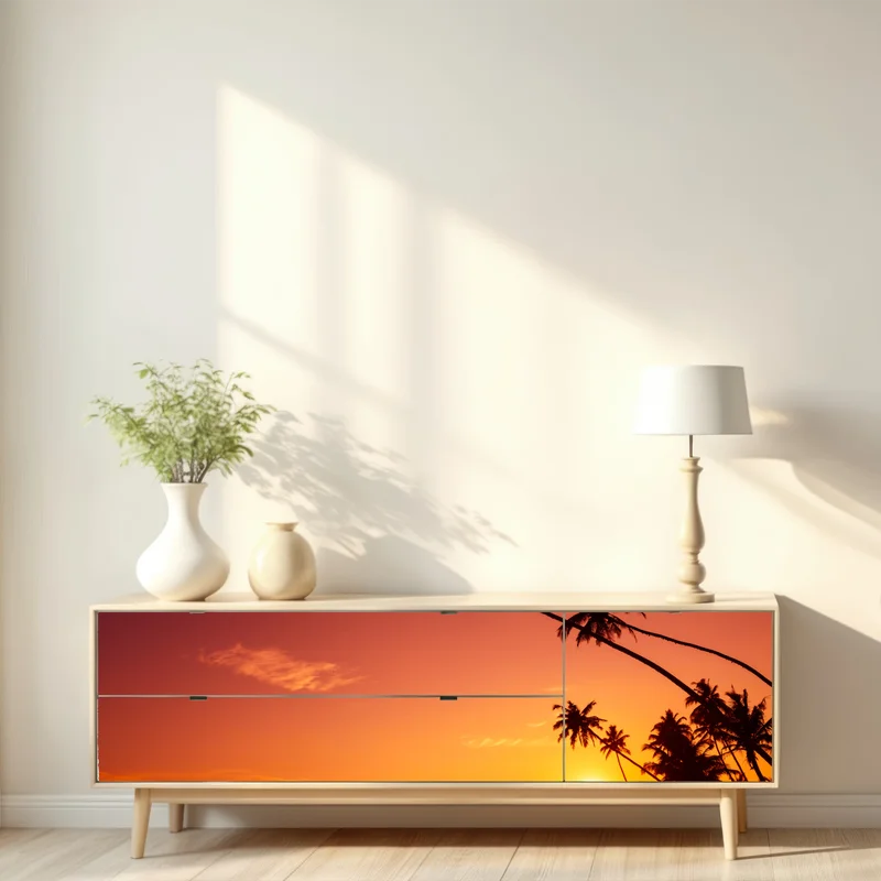 Repositionierbarer Aufkleber tropischer sonnenuntergang am strand