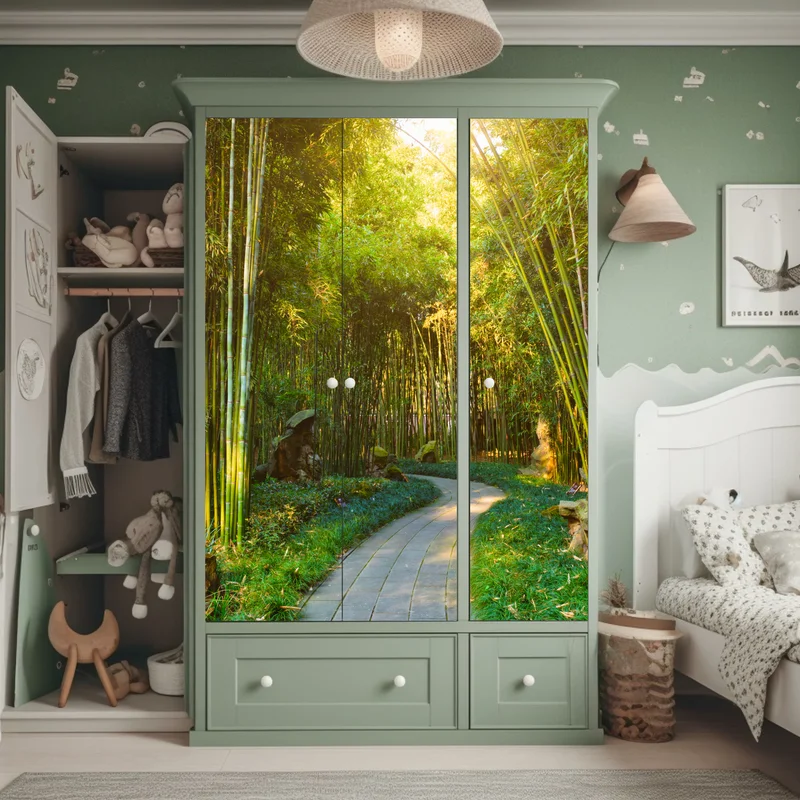 Schrankaufkleber ruhiger bambuswald mit pfad Schrankaufkleber ruhiger bambuswald mit pfad