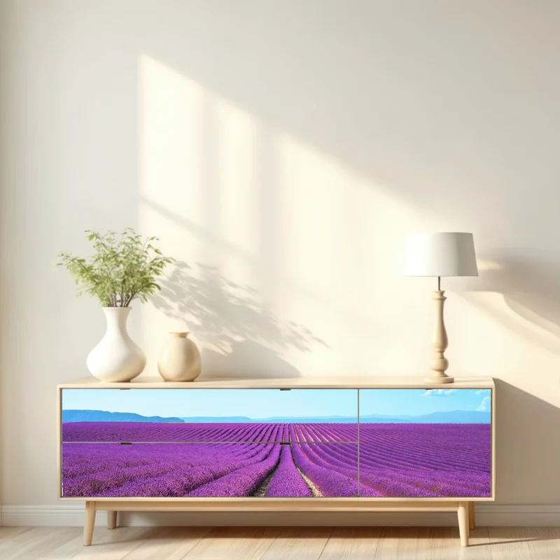 Repositionierbarer Aufkleber lavendelfelder unter blauem himmel