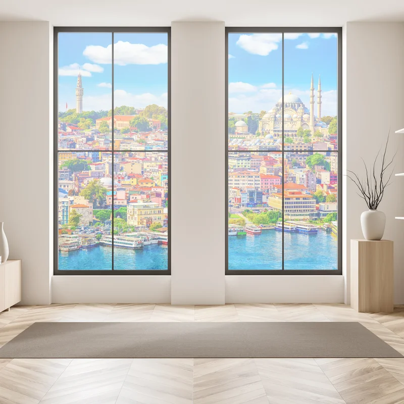 Fensteraufkleber lebendige Skyline von Istanbul über dem Bosporus