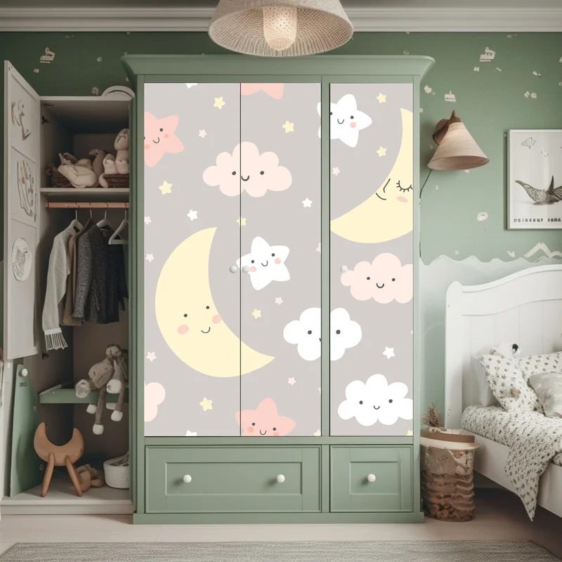 Schrankaufkleber schlafender mond und sterne kinderzimmer muster Schrankaufkleber schlafender mond und sterne kinderzimmer muster