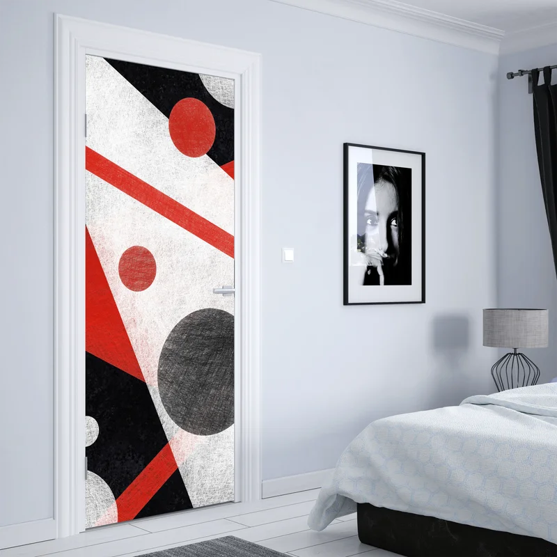 Türaufkleber geometrische abstraktion in rot und schwarz