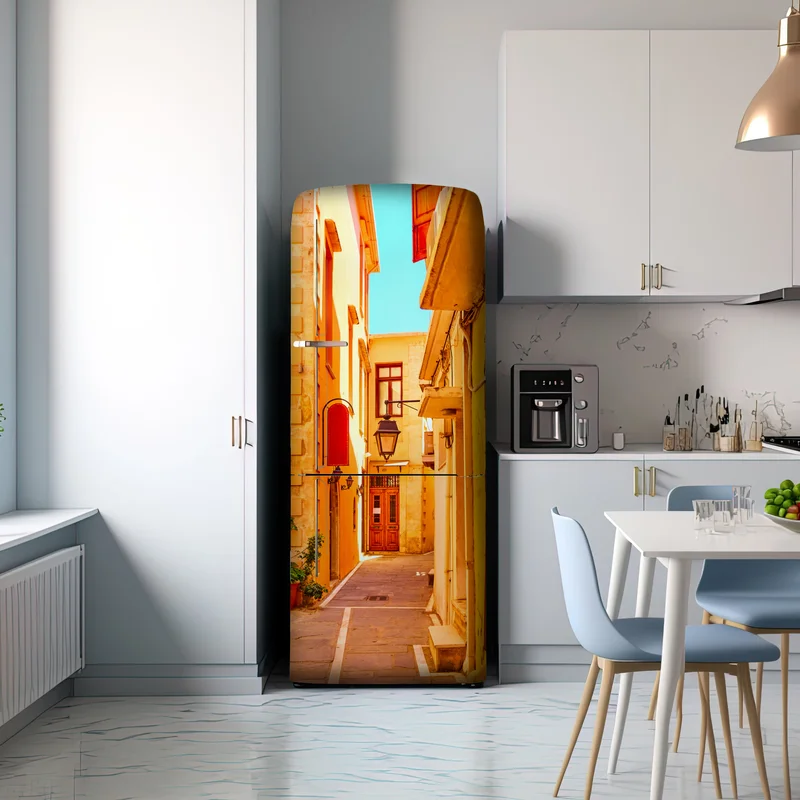 Kühlschrankaufkleber sonnige gelbe gasse in Rethymno, Kreta