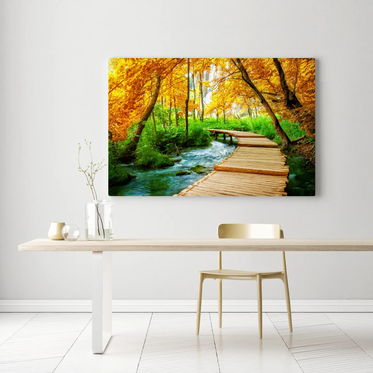 Leinwandbild goldener steg durch den wald bei Plitvicer Seen Leinwandbild goldener steg durch den wald bei Plitvicer Seen